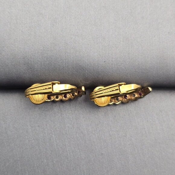 VTG Gold-Filled Pink Tourmaline & Lab Grown Diamonds Clip-On 1/2 Hoop Earrings - Picture 6 of 10